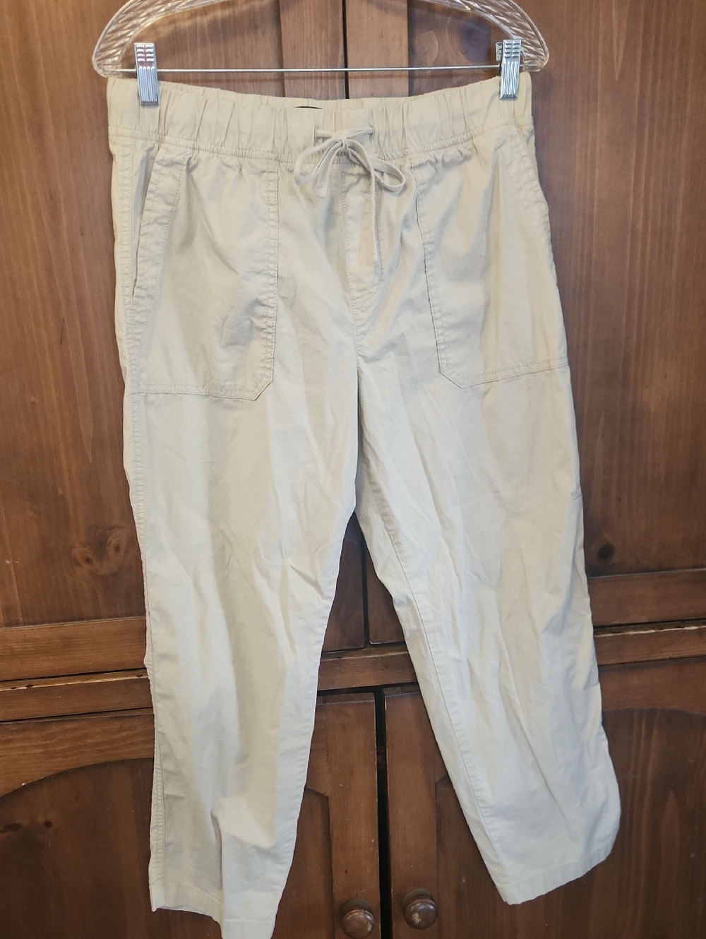 Women's Beige/Tan Drawstring Crop Cargo Pants